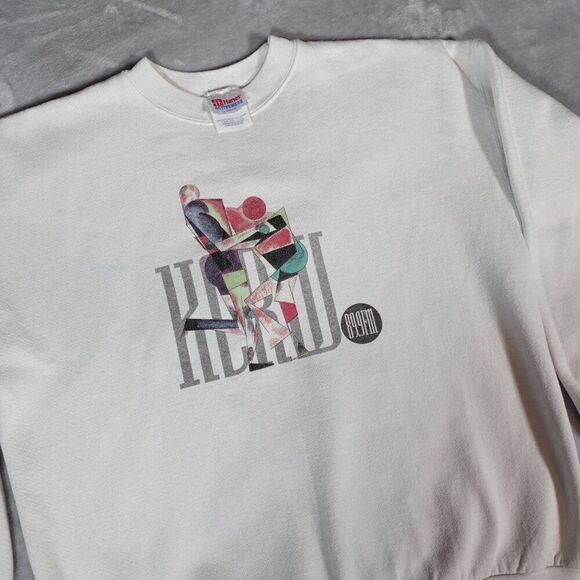 Vintage KCRW 89.9FM Radio Station Sweatshirt Mens XL (Fits L) Off White Color